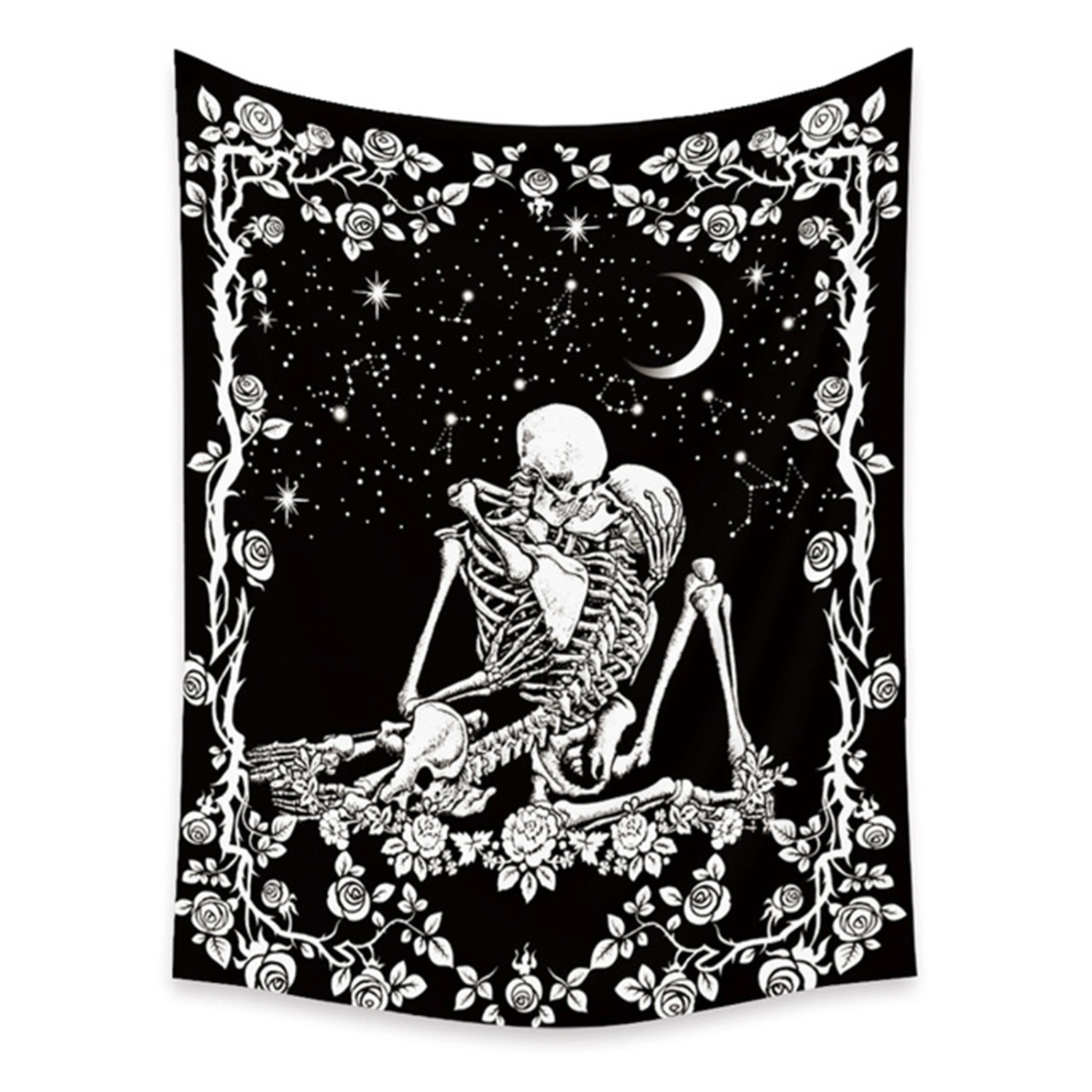 Wall Tapestry, Skeleton Flower Print Background Cloth Hanging Ornament