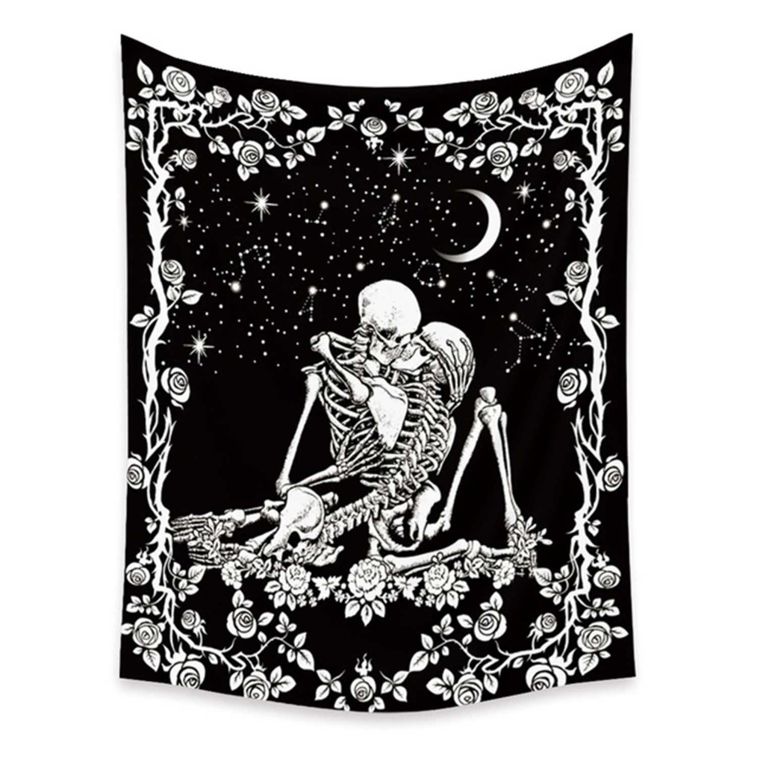 Wall Tapestry, Skeleton Flower Print Background Cloth Hanging Ornament