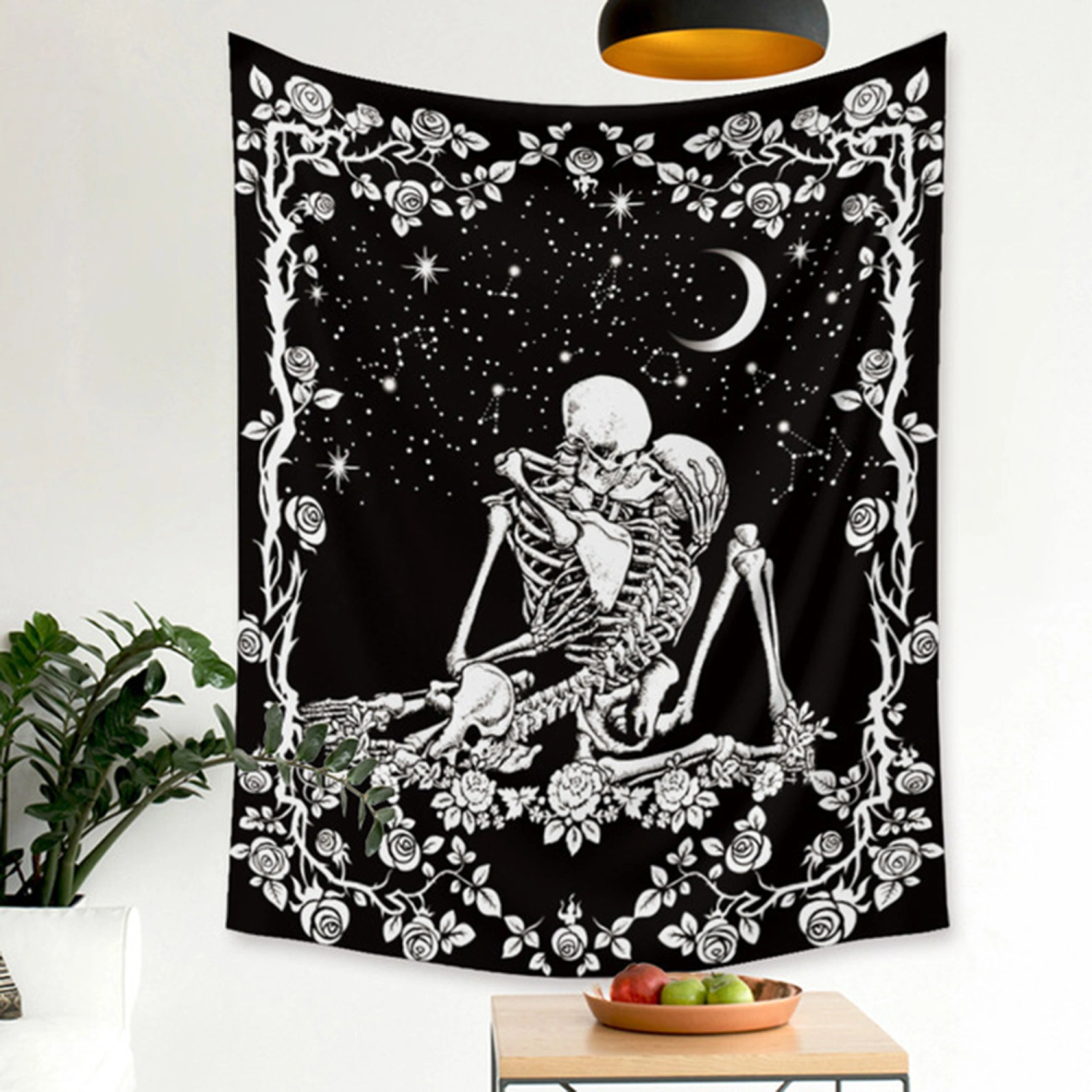 Wall Tapestry, Skeleton Flower Print Background Cloth Hanging Ornament