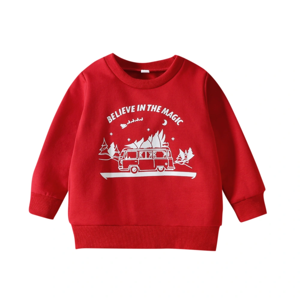 Kid Boys Girls Shirt Long Sleeve Round Neck Christmas Car Tree Tops