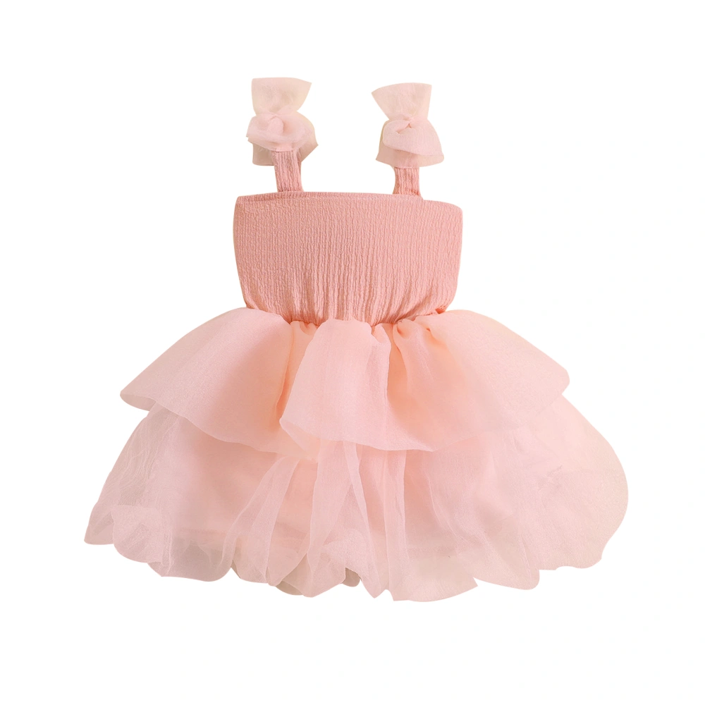 Girls A-line Dress, Sleeveless Bow Tulle Patchwork Party Dress