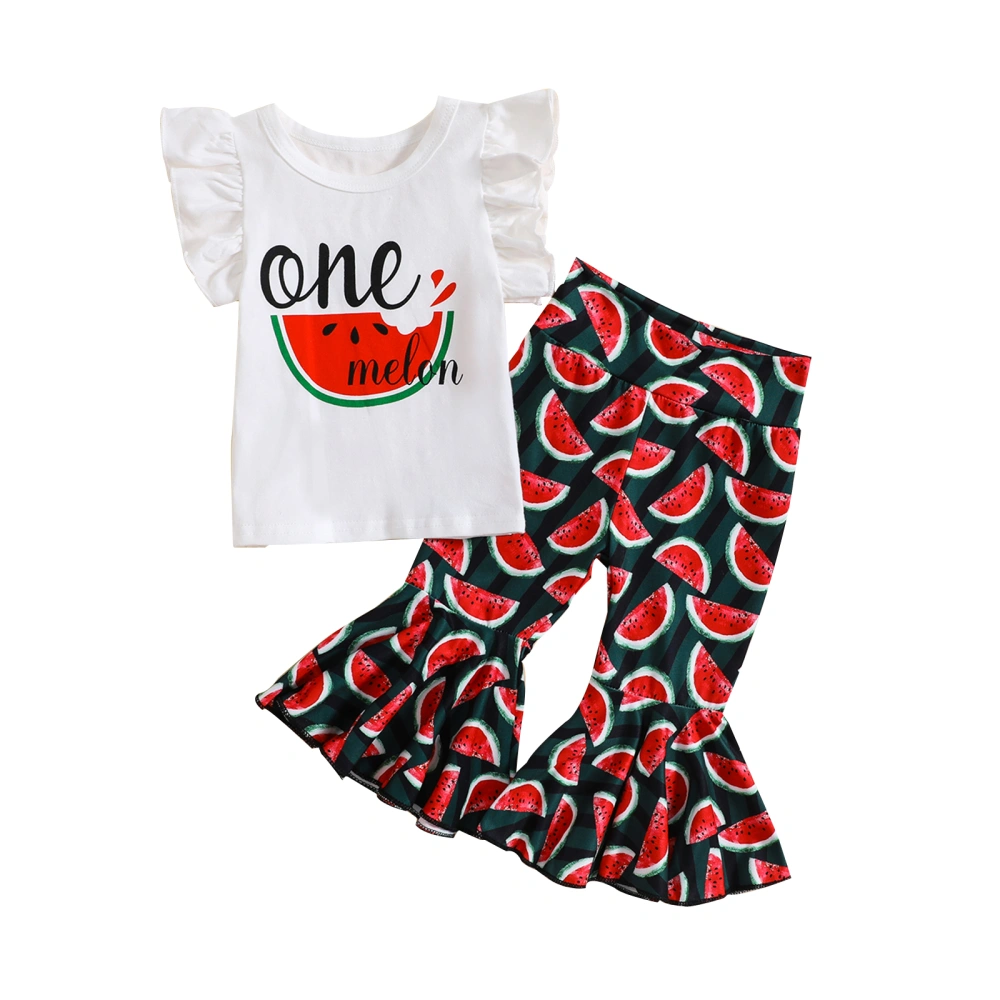 Baby Girl Summer Outfits, Watermelon Print Tops + Flare Pants Set