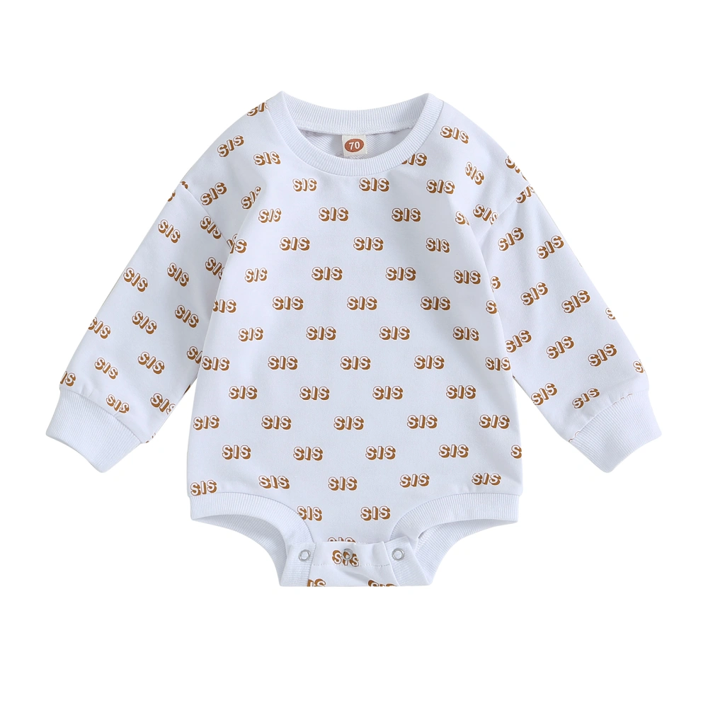 Baby Long Sleeve Jumpsuit Round Neck Letter Print Sweatshirt Rompers