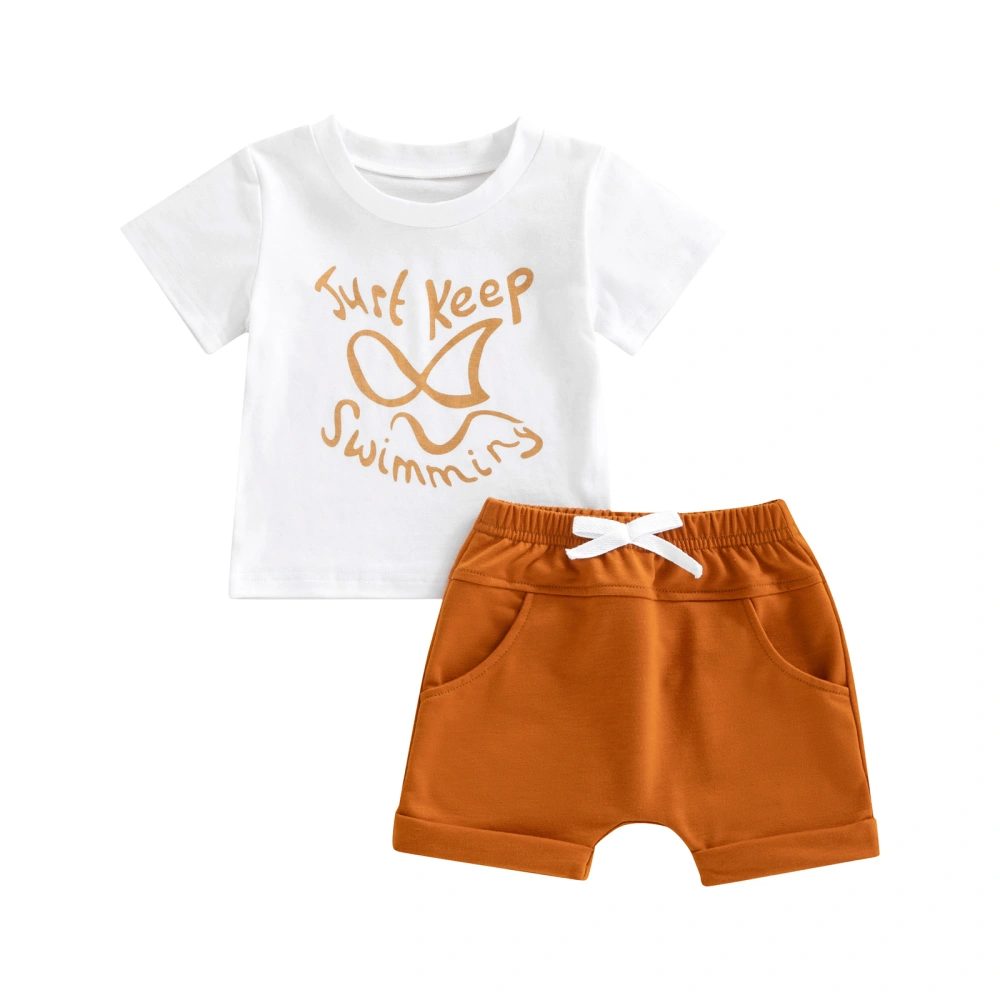 Baby Shorts Suits, Short Sleeve Letter T-Shirt + Elastic Shorts Set