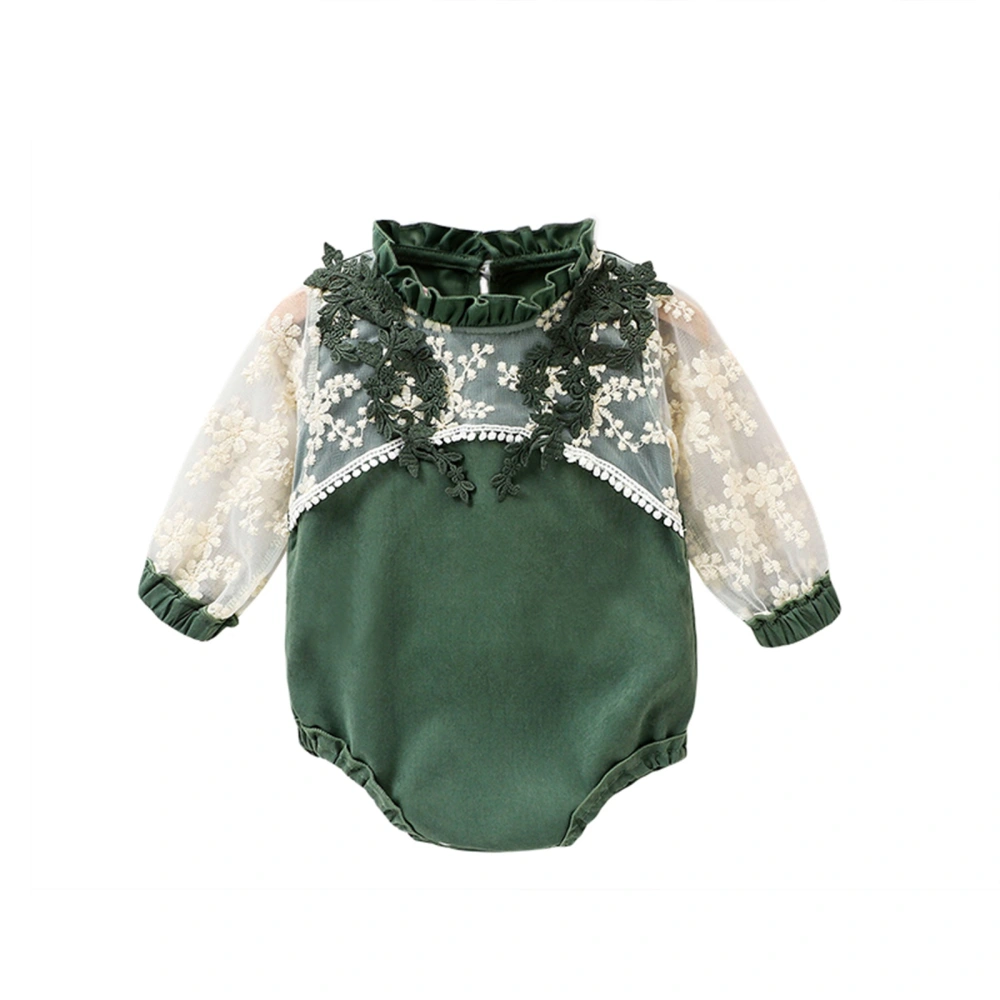 Baby Girls Fall Romper, Mesh Long Sleeve Embroidery Lace Bodysuit