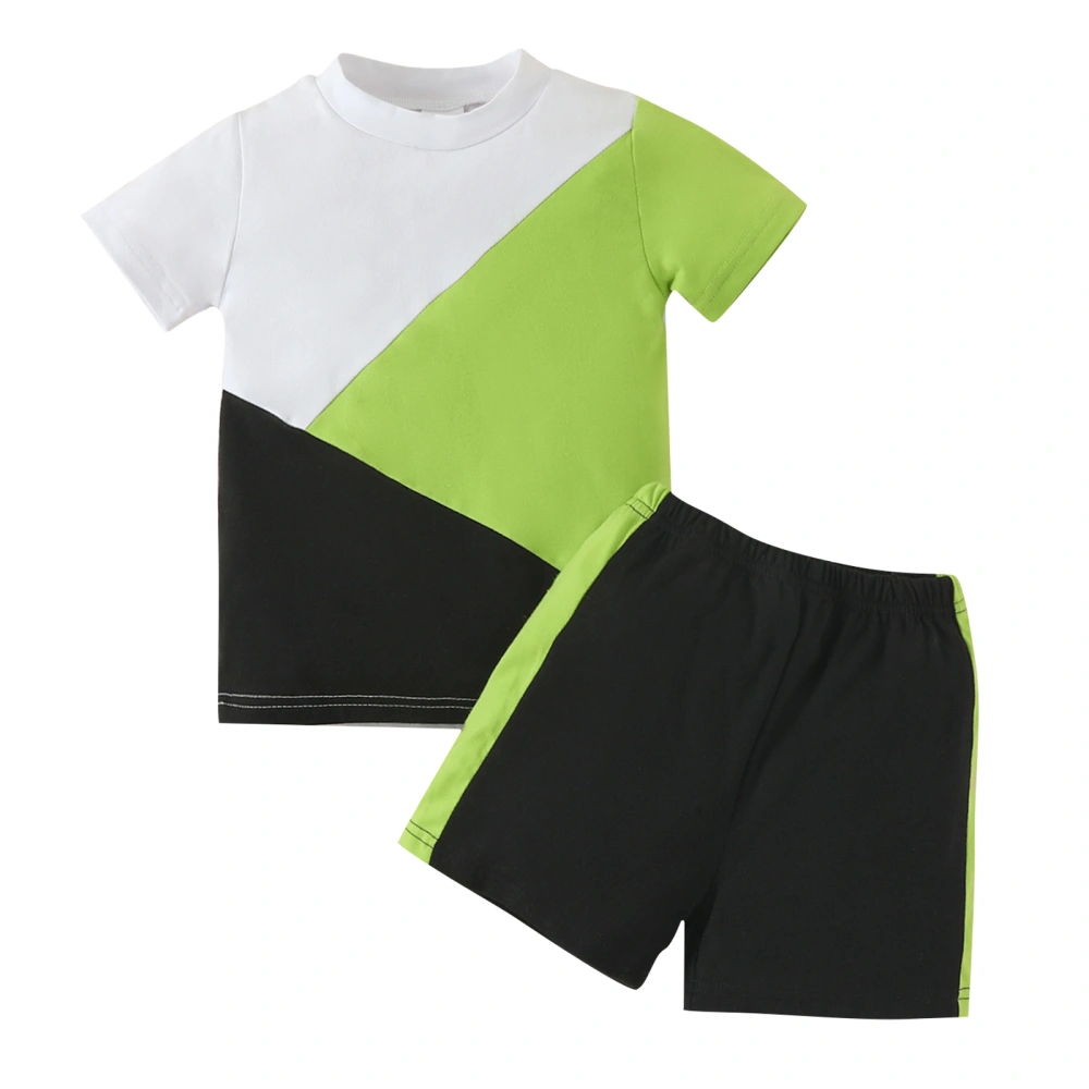 Toddler Boys Short Sleeve Contrast Color Tops + Elastic Band Shorts