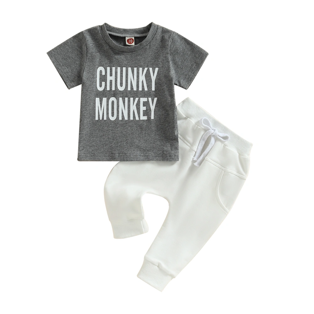 Boys Pants Set, Short Sleeve Crew Neck Letters Print T-shirt + Pants