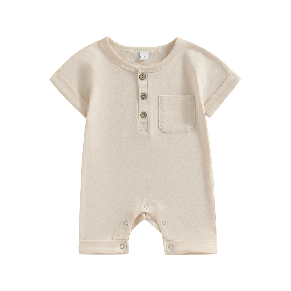 Baby Boys Girls Jumpsuit, Short Sleeve Button Down Solid Color Romper