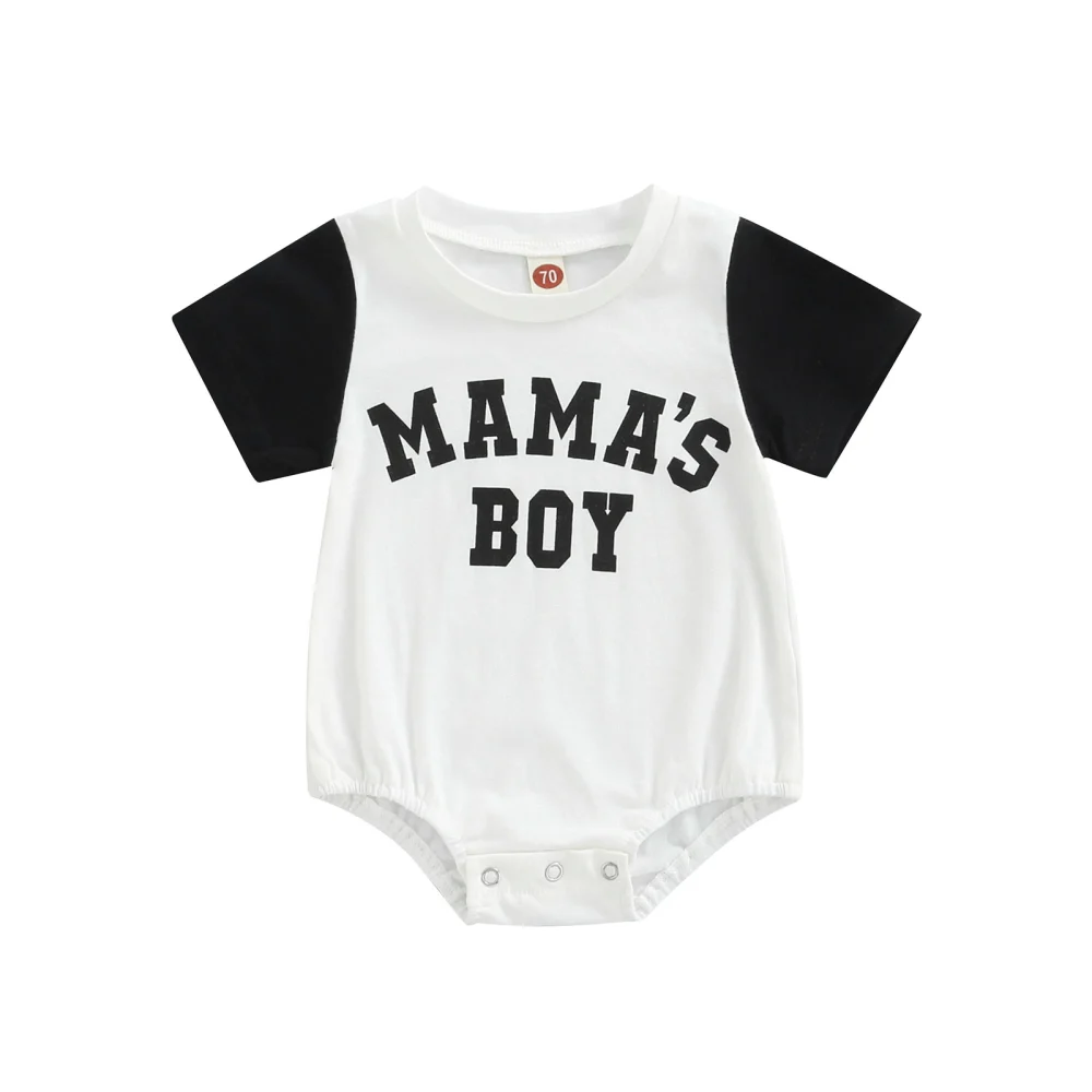 Baby Boys Summer Short Sleeve Letter Print Patchwork Playsuit