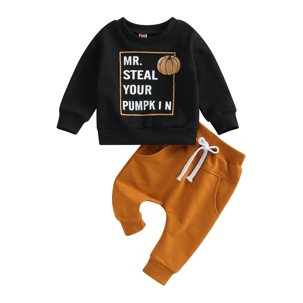 Baby Boy Halloween Outfits Pumpkin Letter Print Tops + Pants Set