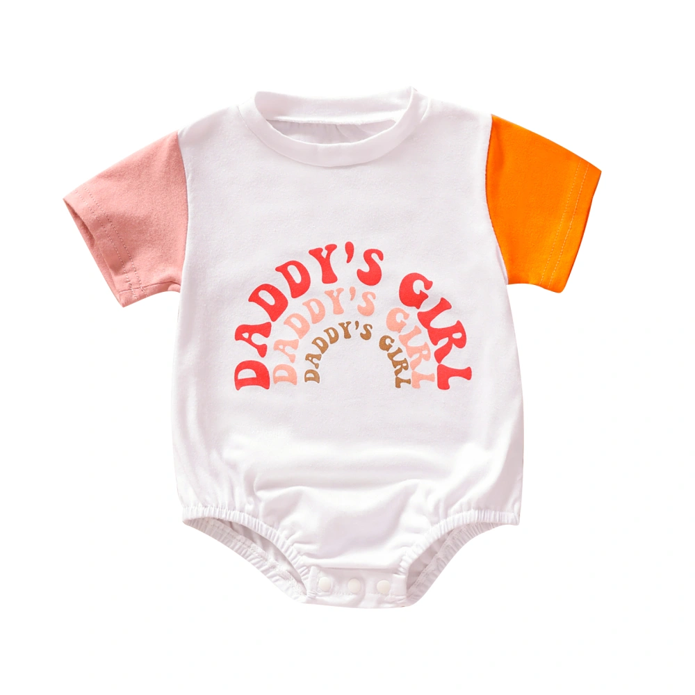 Baby Girl Father’s Day Romper, Short Sleeve Letter Print Bodysuit