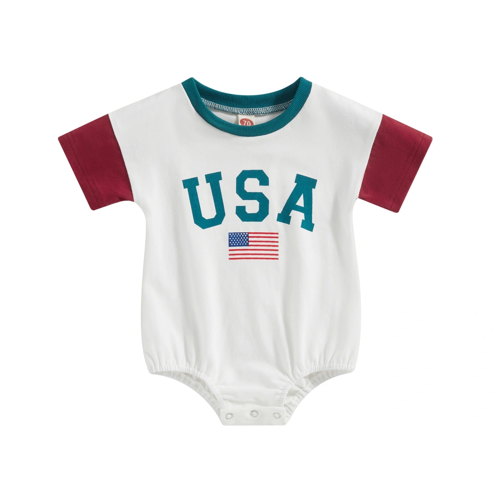 Baby Summer Short Sleeve Letter Flag Print Contrast Color Playsuit