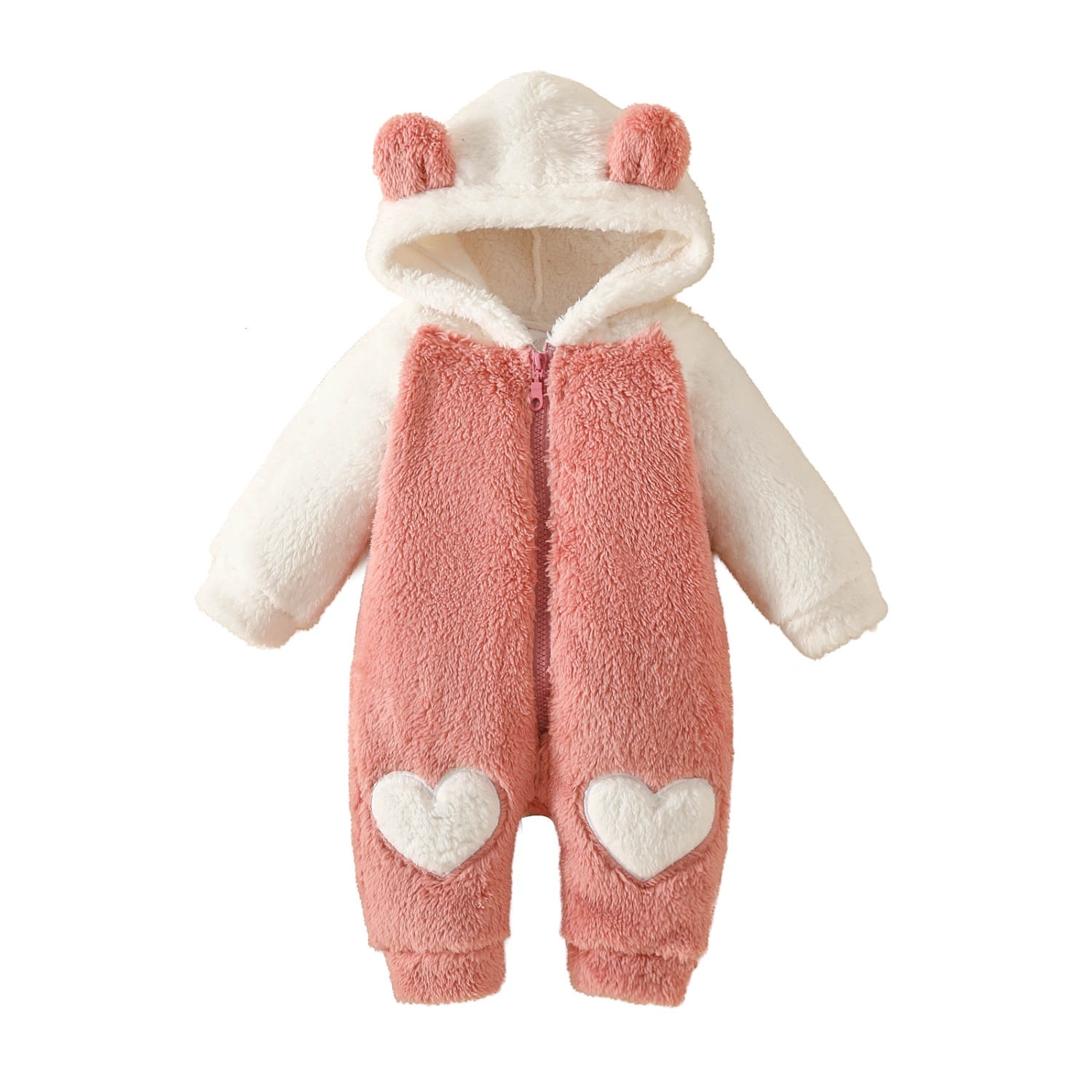 Baby Winter Fuzzy Jumpsuit, Bear Ear Snowsuit Newborn Hooded Romper 