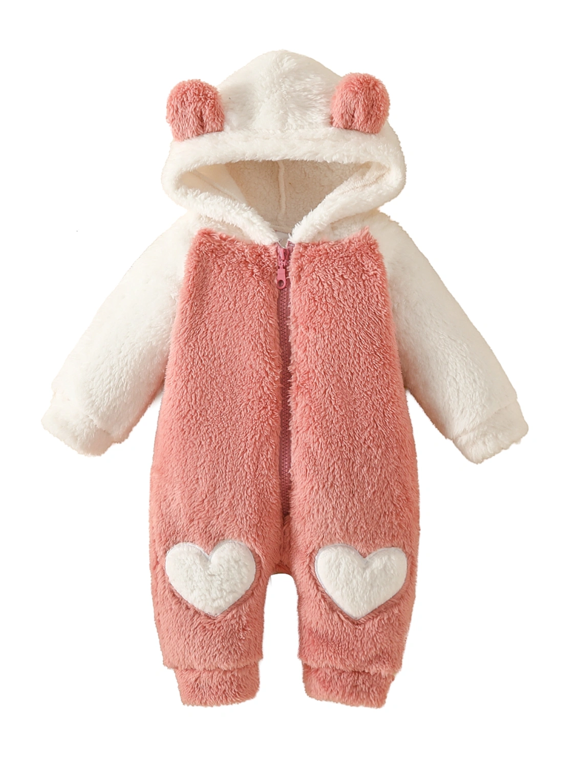 Baby Winter Fuzzy Jumpsuit, Bear Ear Snowsuit Newborn Hooded Romper 