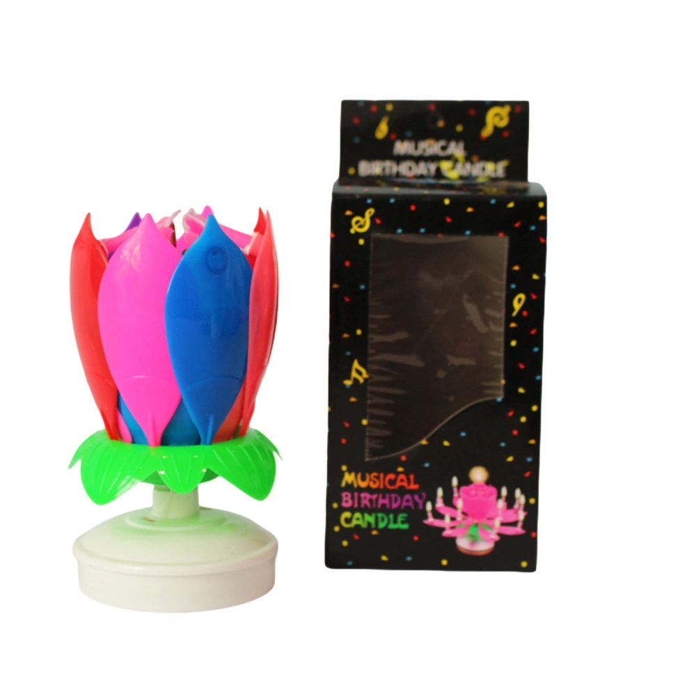 Colorfully Birthday Candles, Lotus Shaped Rotating Music Candle