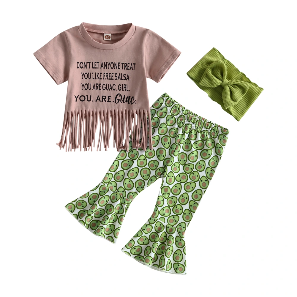 Girls Summer Outfits T-shirt with Tassels and Flare Pants Headbands