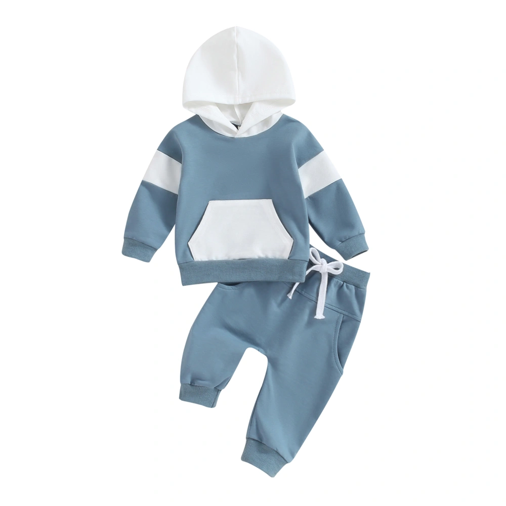 Baby Boy 2 Piece Outfits Contrast Colors Hoodie Sweatshirt and Pants