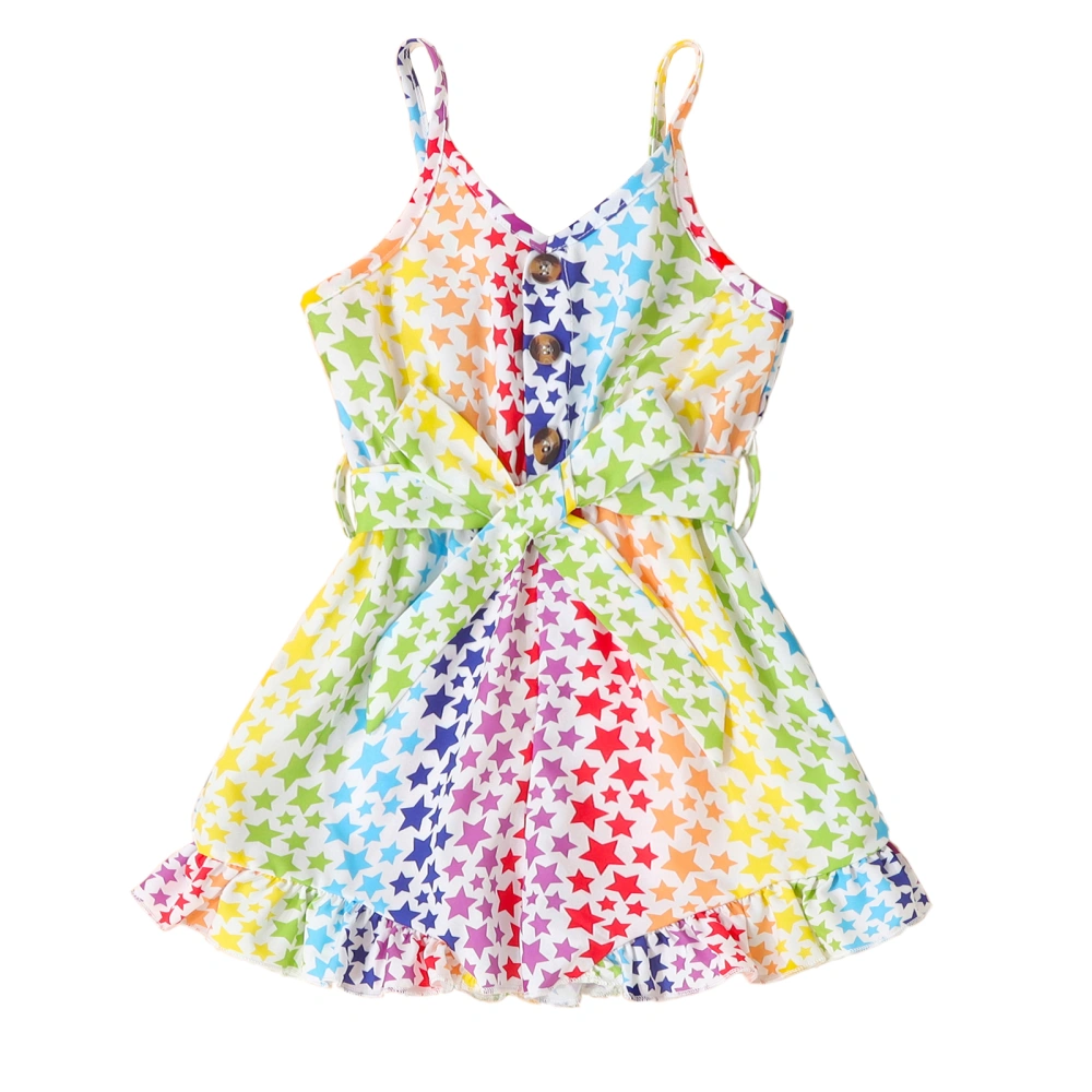 Toddler Girls Summer Romper, Sleeveless Star Print Belted Jumpsuit