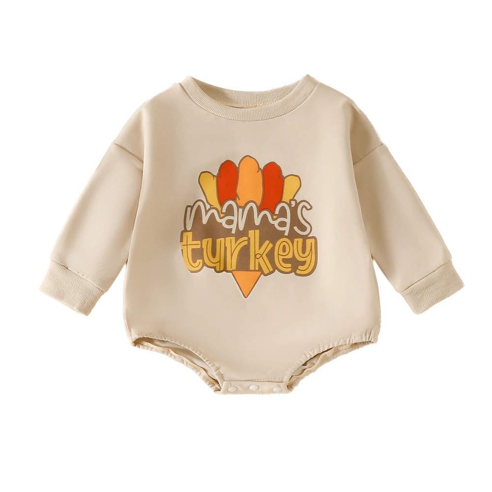 Baby Thanksgiving Romper Cute Feather Letter Print Long Sleeve Bodysuit