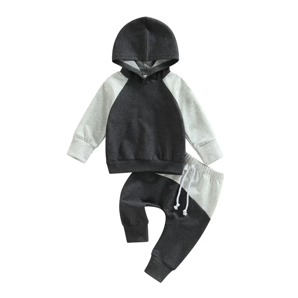 Toddler Boys Long Sleeve Contrast Color Hoodie + Drawstring Pants