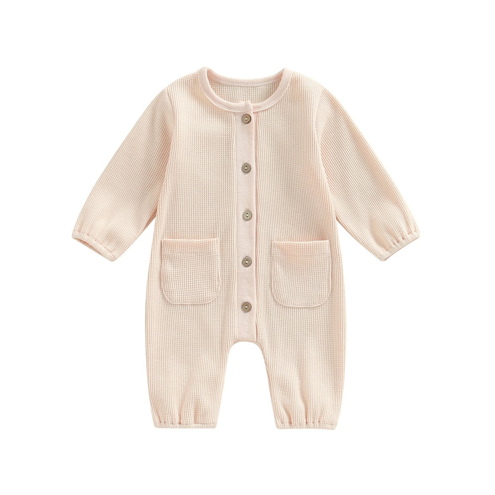 Baby Fall Winter Jumpsuit, Long Sleeve Front Pocket Button Down Romper