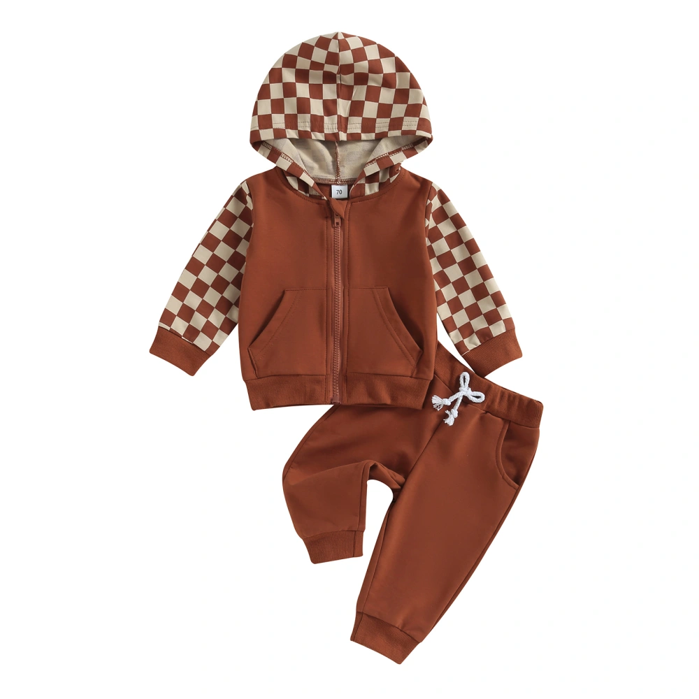 Toddler Boys Fall Outfits Checkerboard Patchwork Hoodies Pants