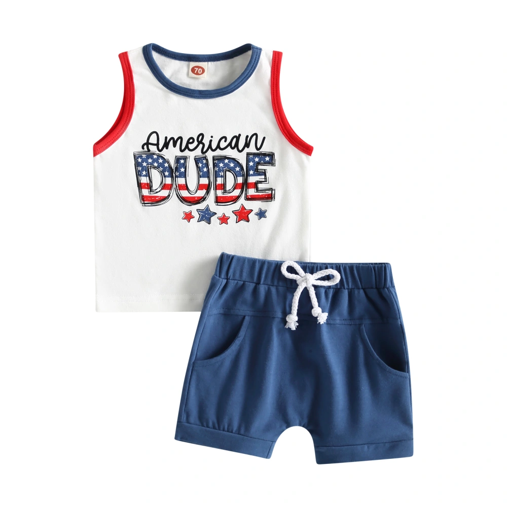 Baby Boys Shorts Set, Letters Print Tank Top with Solid Shorts