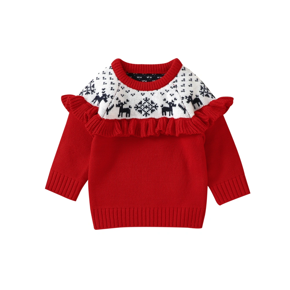 Baby Girls Christmas Sweaters, Long Sleeve Ruffle Knit Pullover Tops