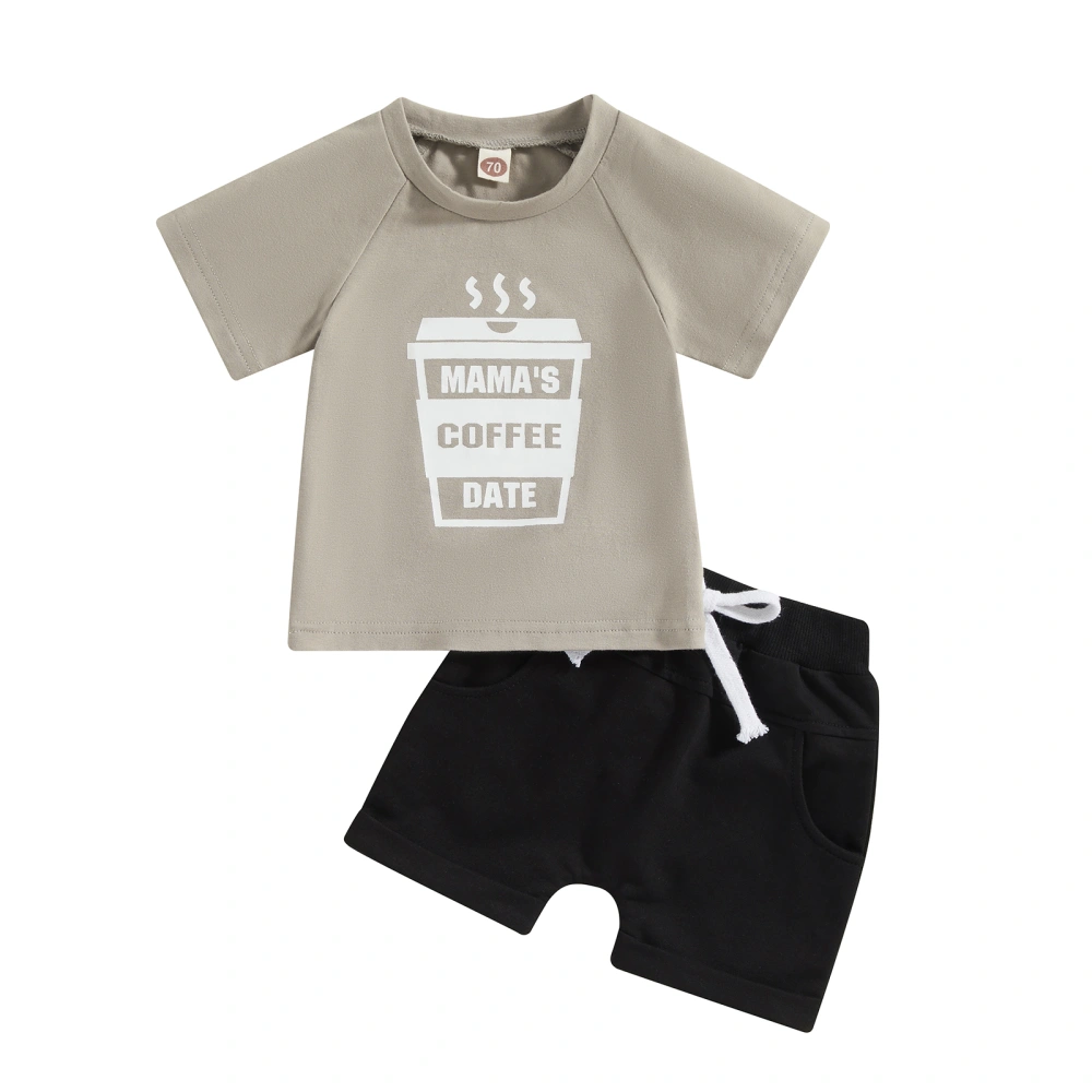 Infant Boys Clothes Set Letter Coffee Print T-Shirts Shorts Suit