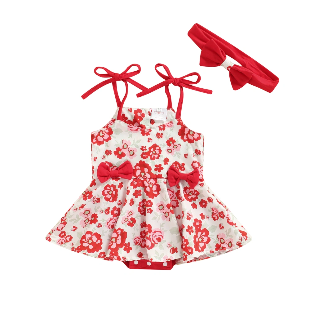 Toddler Girls Sleeveless Floral Tutu Playsuit + Red Headband