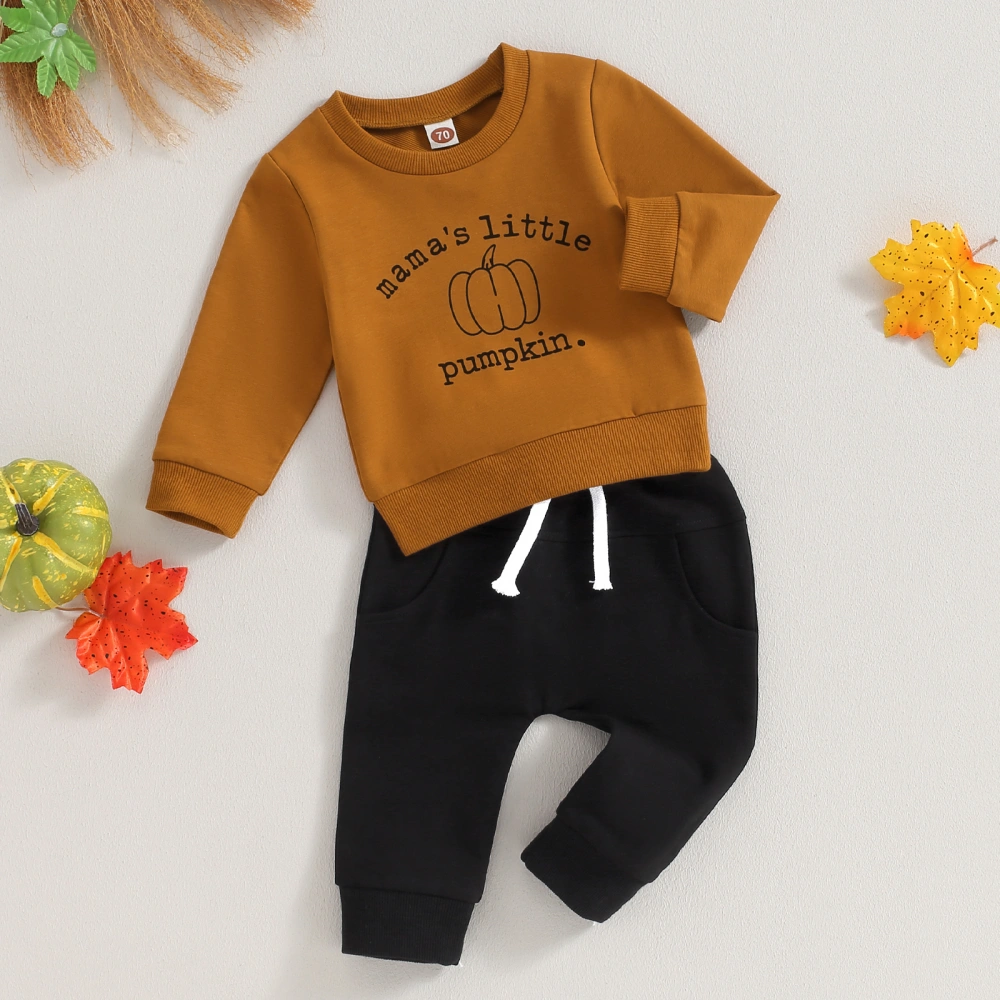 Boy Letter & Pumpkin Print Long Sleeve Crewneck Sweatshirt Tops Pants