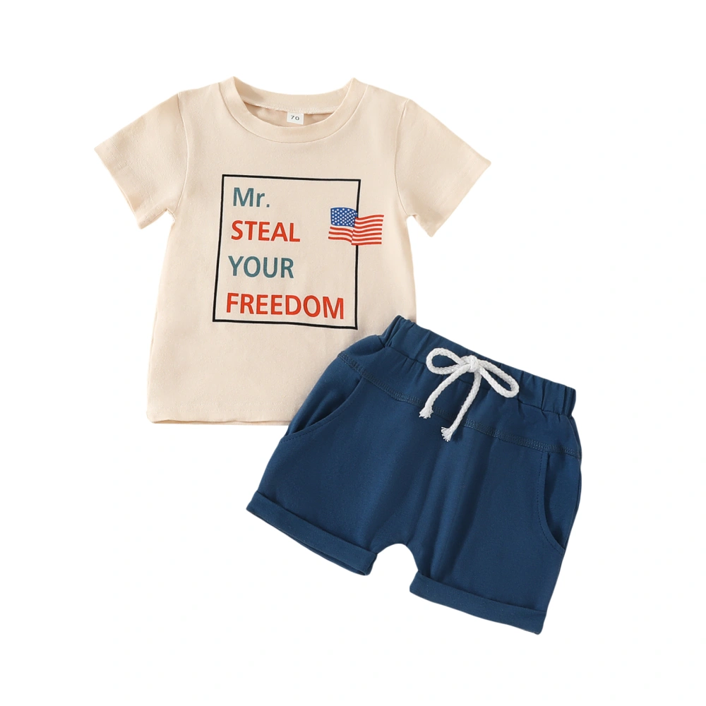 Independence Day Boys Outfits Flag Letter Print T-shirt and Shorts Set