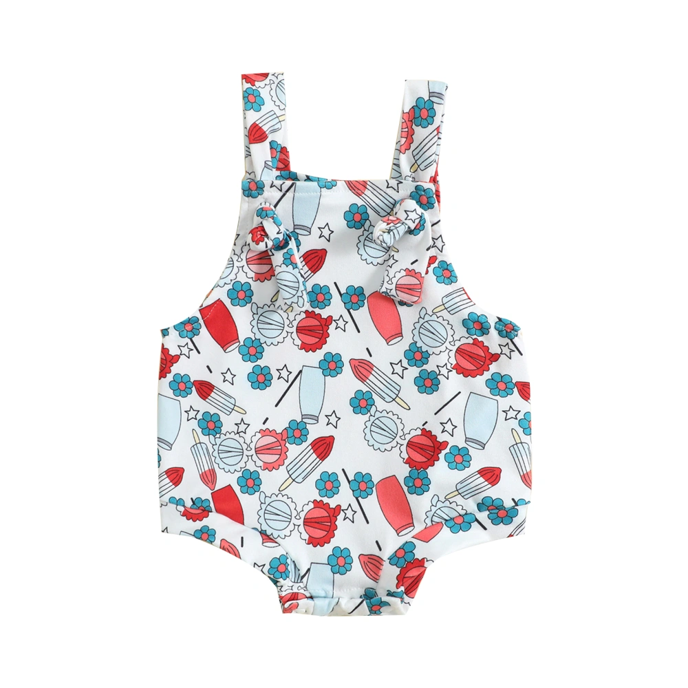 Toddler Girls Summer Sleeveless Floral Popsicle Print Playsuit