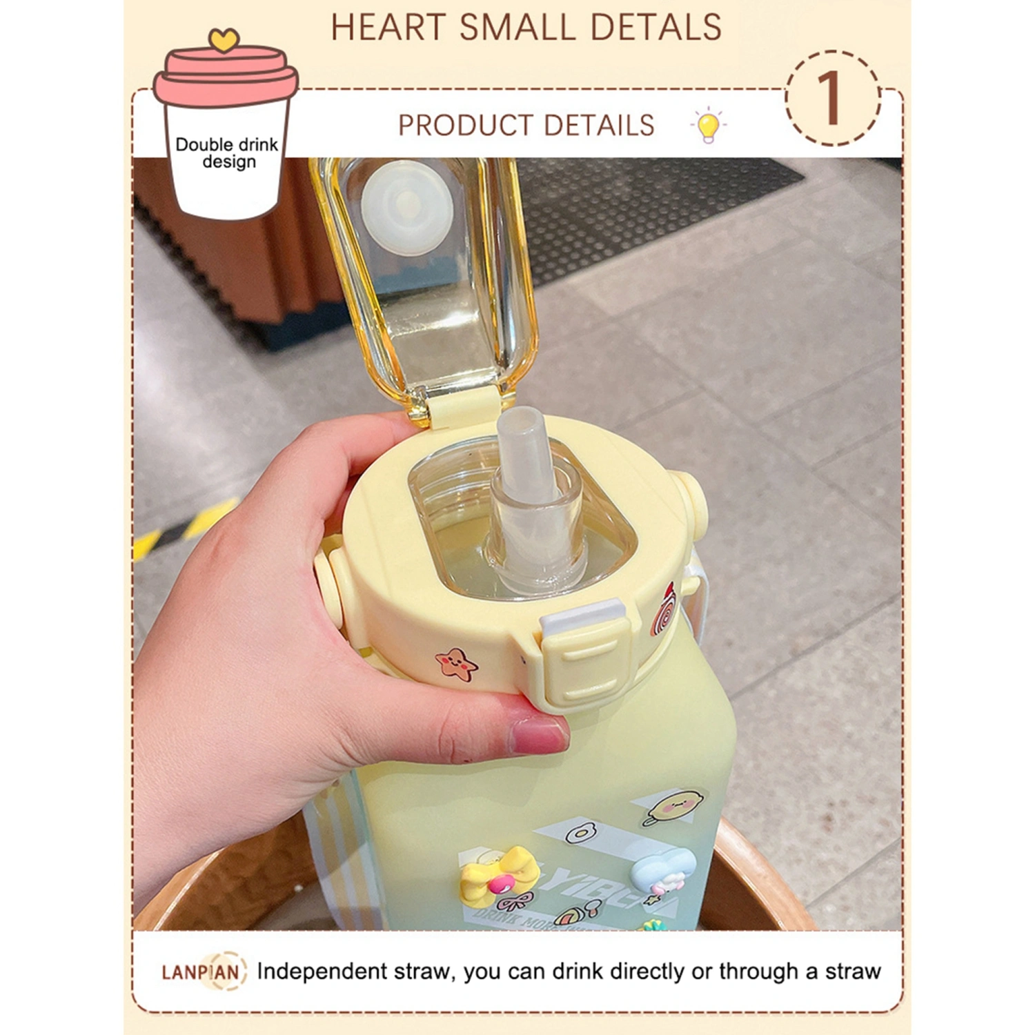 Cute Water Bottle Large Capacity Water Bottles Portable Sports Bottle