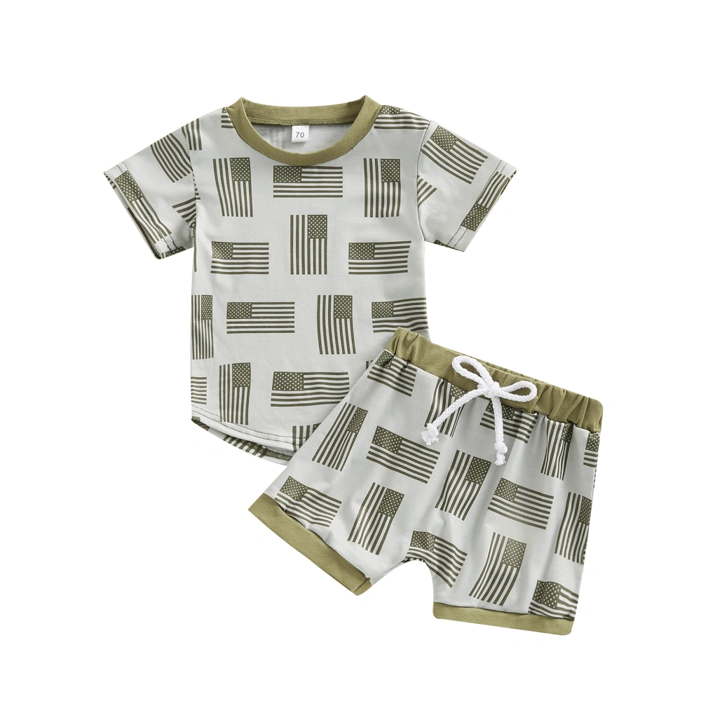 Boys Short Sleeves Round Neck Tops + Drawstring Short Pants 