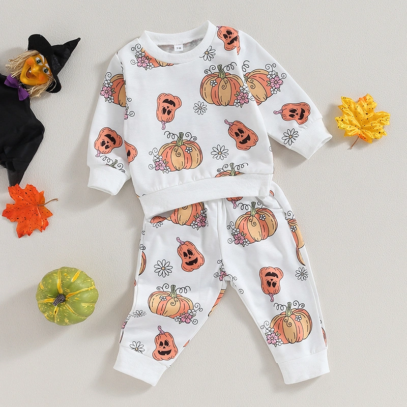 Toddler Girls Long Sleeve Sweatshirt Floral Pumpkin Print Pants Sets