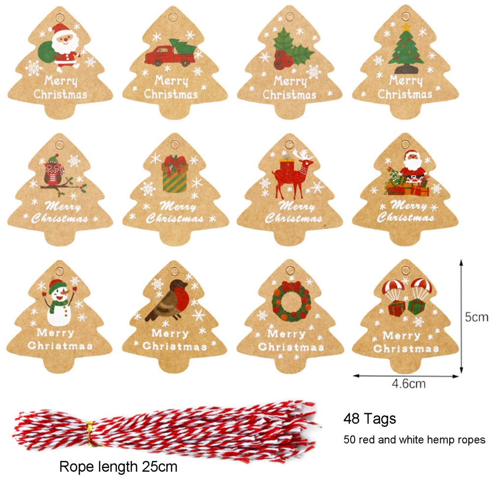 Christmas Kraft Paper Gift Tags, Tree Present Labels with 50Pcs Ropes