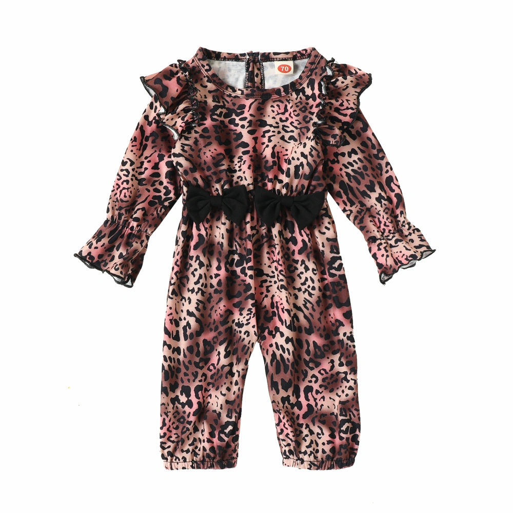 Baby Girl Romper Long Sleeve Round Neck Leopard Print Jumpsuit 