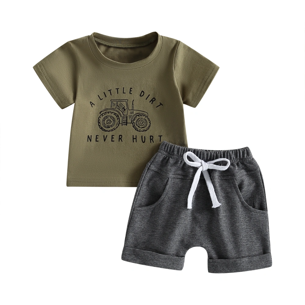 Infant Boys Summer Clothes Outfits Letter Tractor T-Shirts Shorts