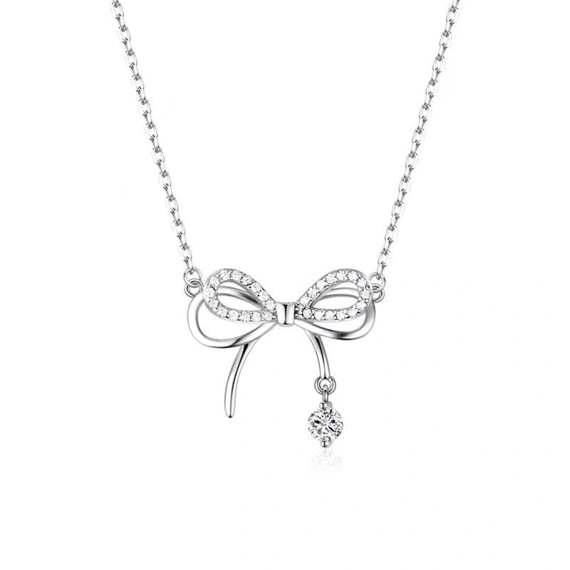 Rhinestone Bow Necklace Dainty Bowknot Pendant Necklace Birthday Gift