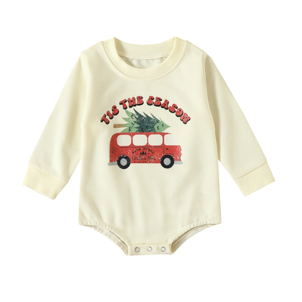 Infant Baby Girls Boys Romper Letter Bus Print Round Neck Jumpsuit