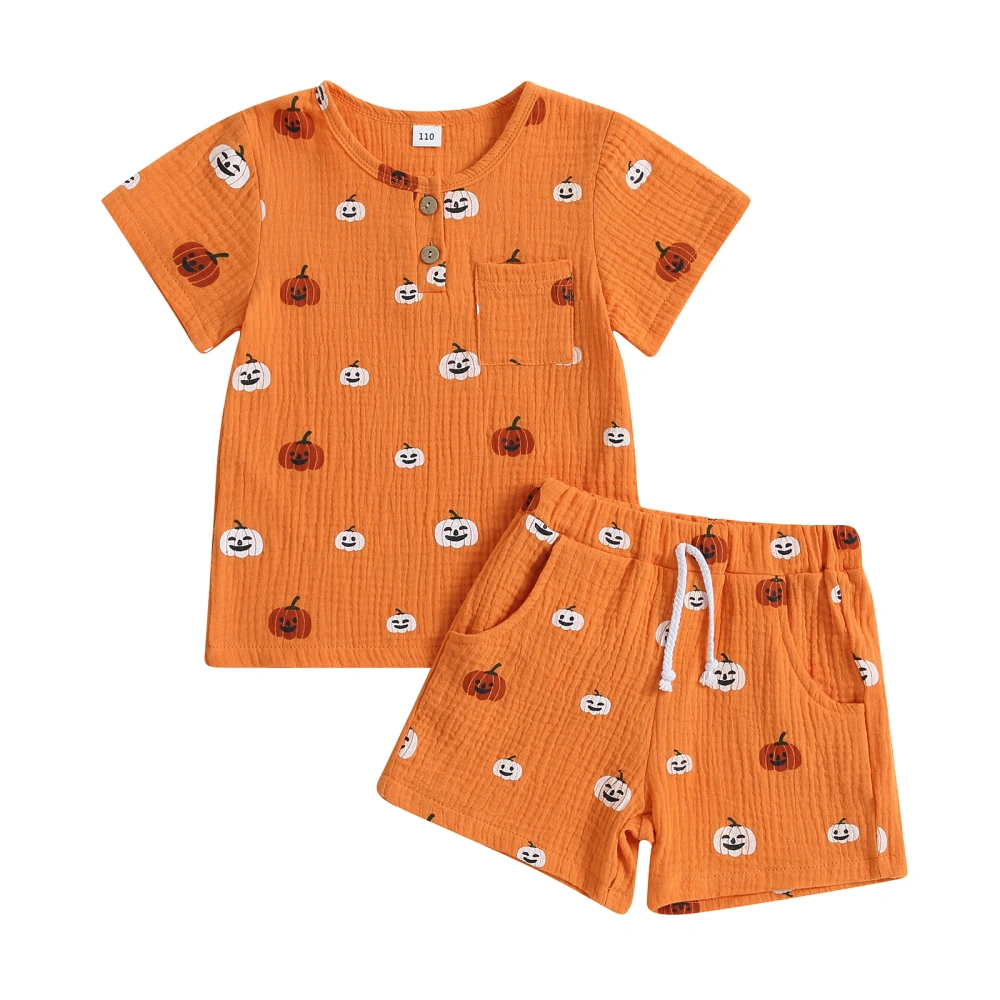 Baby Halloween Clothes Pumpkin Print Short Sleeve Shirt and Shorts