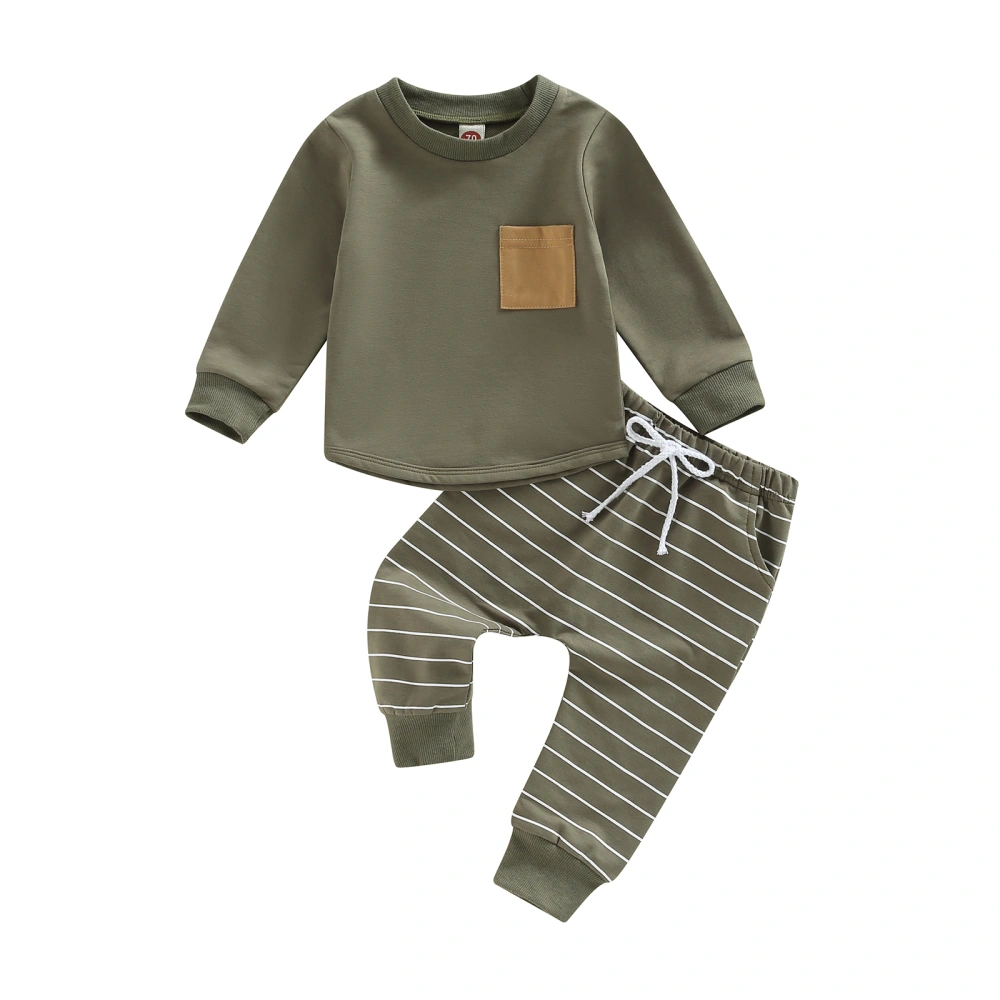 Toddler Boy Long Sleeve Round Neck Tops + Stripe Pattern Trousers