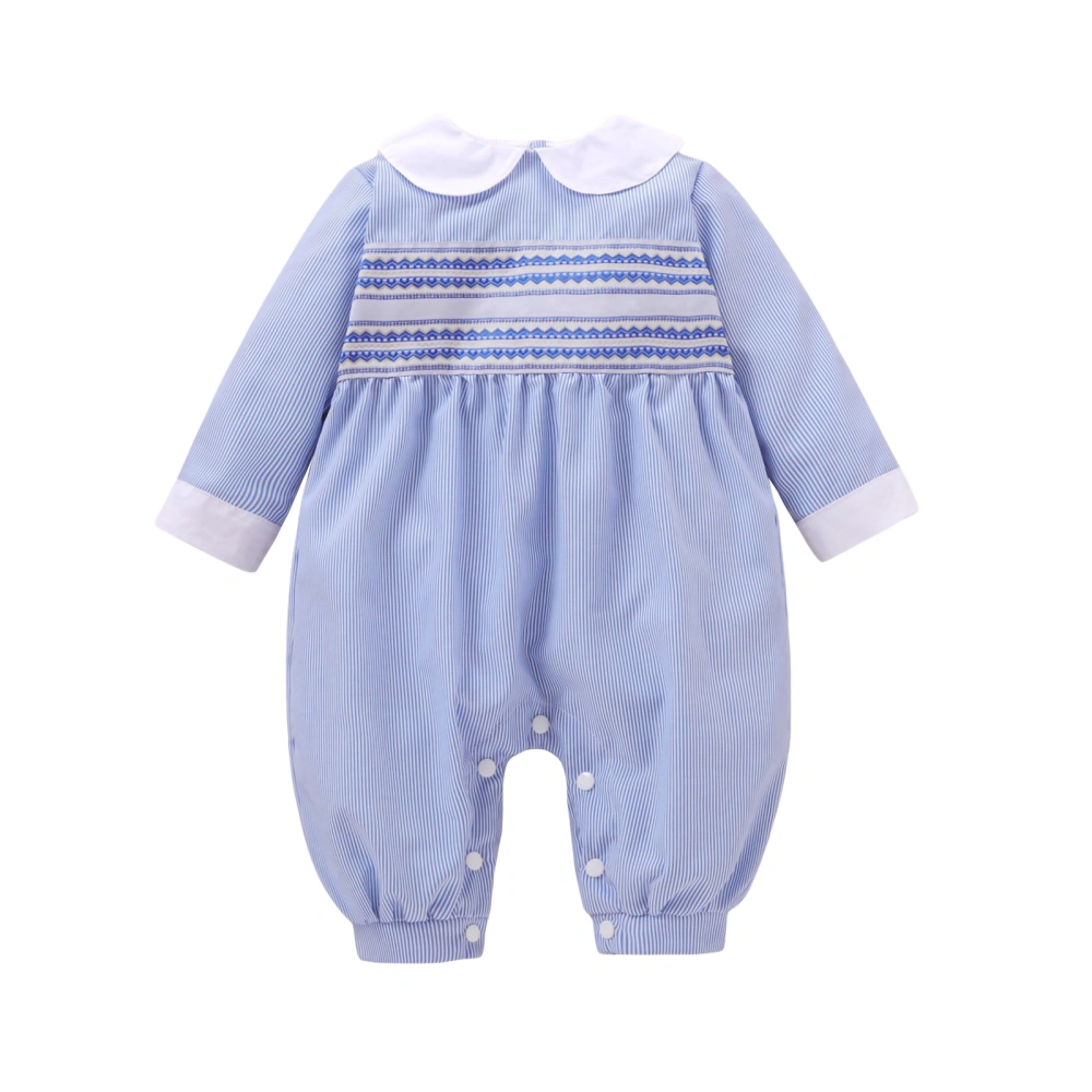 Baby Girls Jumpsuits Embroidered Casual Striped Long Sleeves Romper