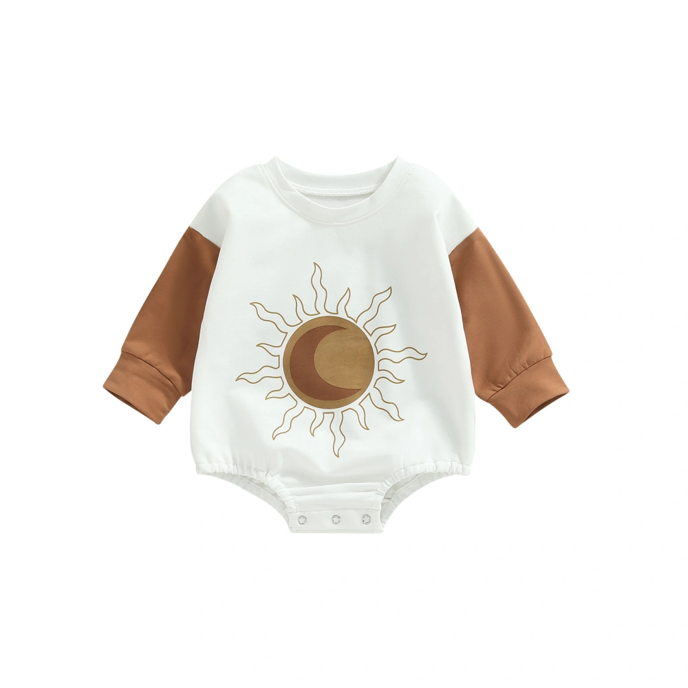 Infant Romper Sun Moon Print Contrast Color Long Sleeve Jumpsuits