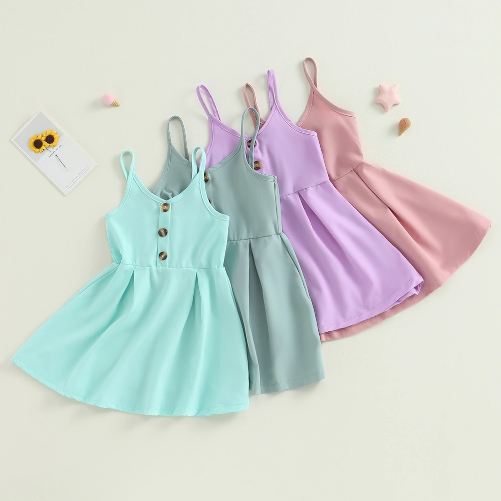 Girls Princess Dress Solid Color Spaghetti Strap A-Line Party Dress 