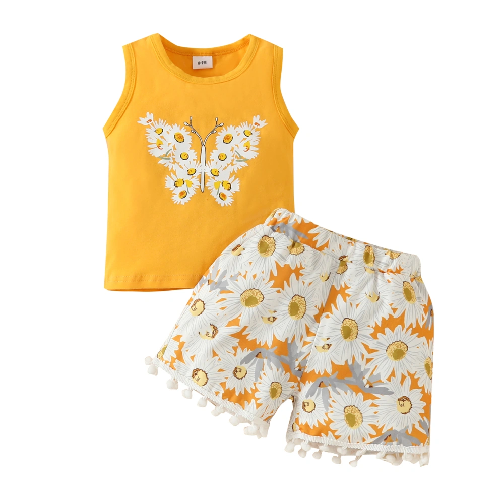 Baby Girls Summer Outfit Cartoon Butterfly Print Tank Tops Shorts