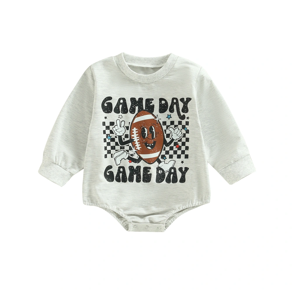 Baby Football Season Romper, Long Sleeve Cartoon Letter Print Bodysuit