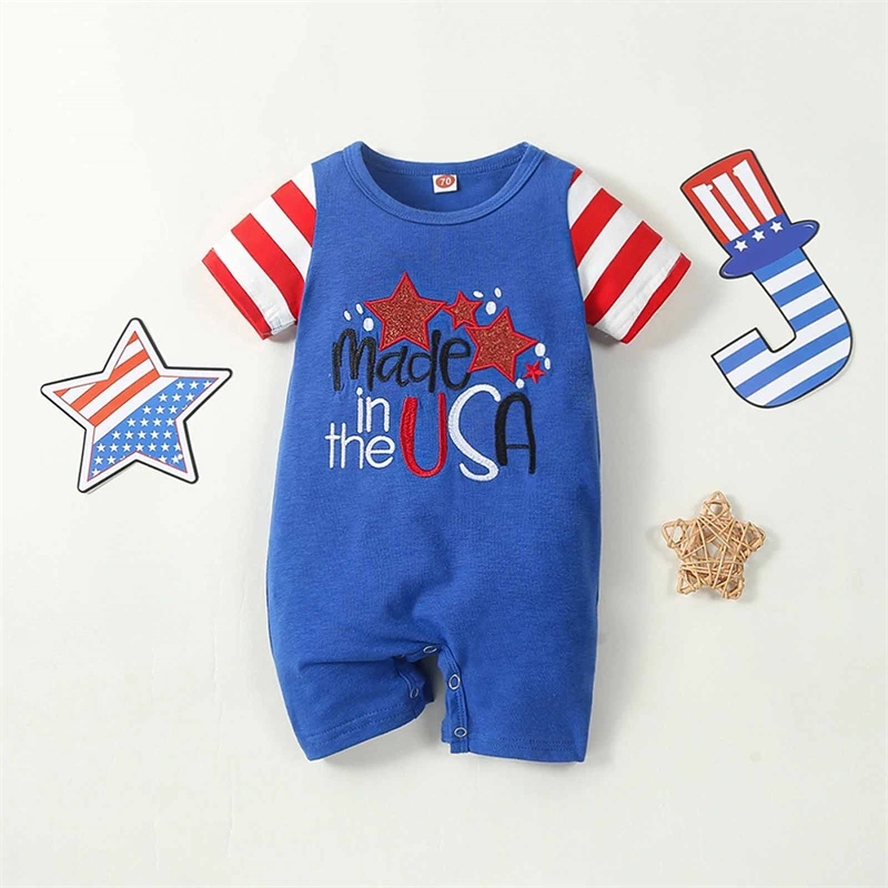 Baby Jumpsuit, Short Sleeve Embroidery Stars Letters Summer Romper