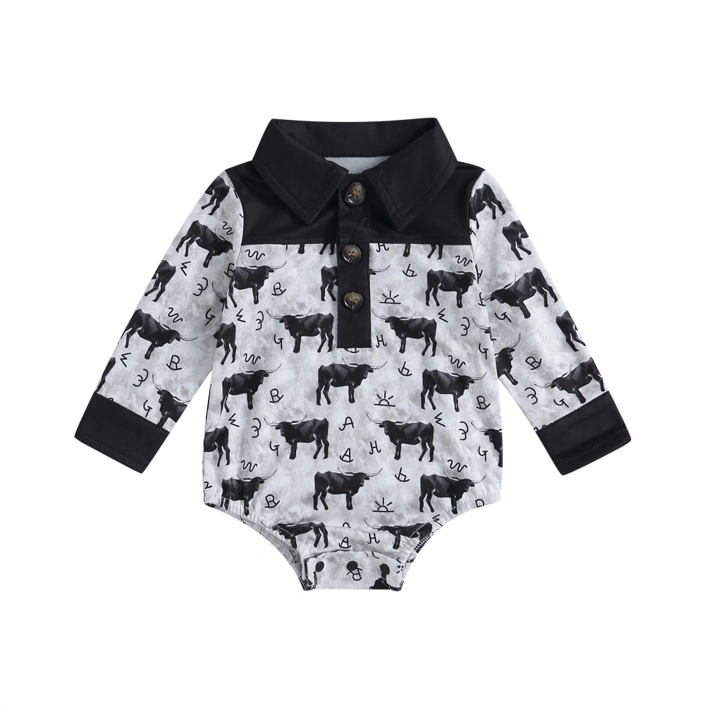 Western Baby Shirt Romper Long Sleeve Cow/Cowboy Print Bodysuit